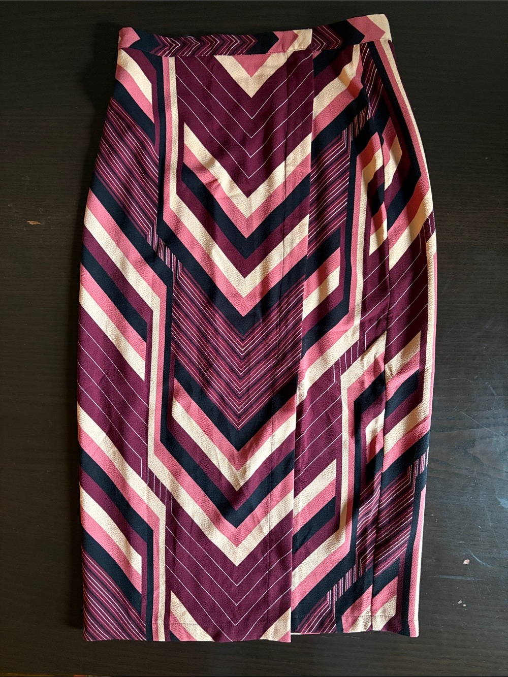 Topshop Burgundy Chevron Pencil Skirt with Pink & Black Stripes